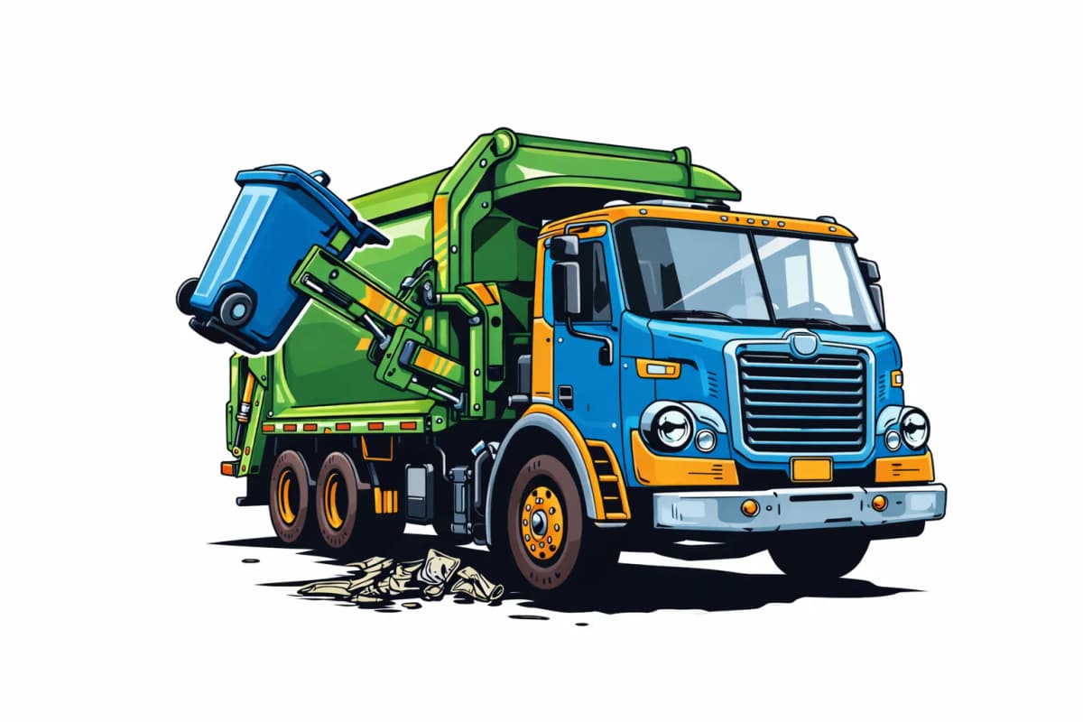 Garbage truck collecting a trash bin
